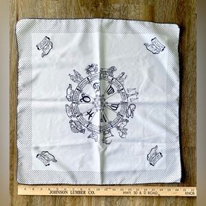 Vintage astrology zodiac Taurus scarf navy blue white polka dots 20” square